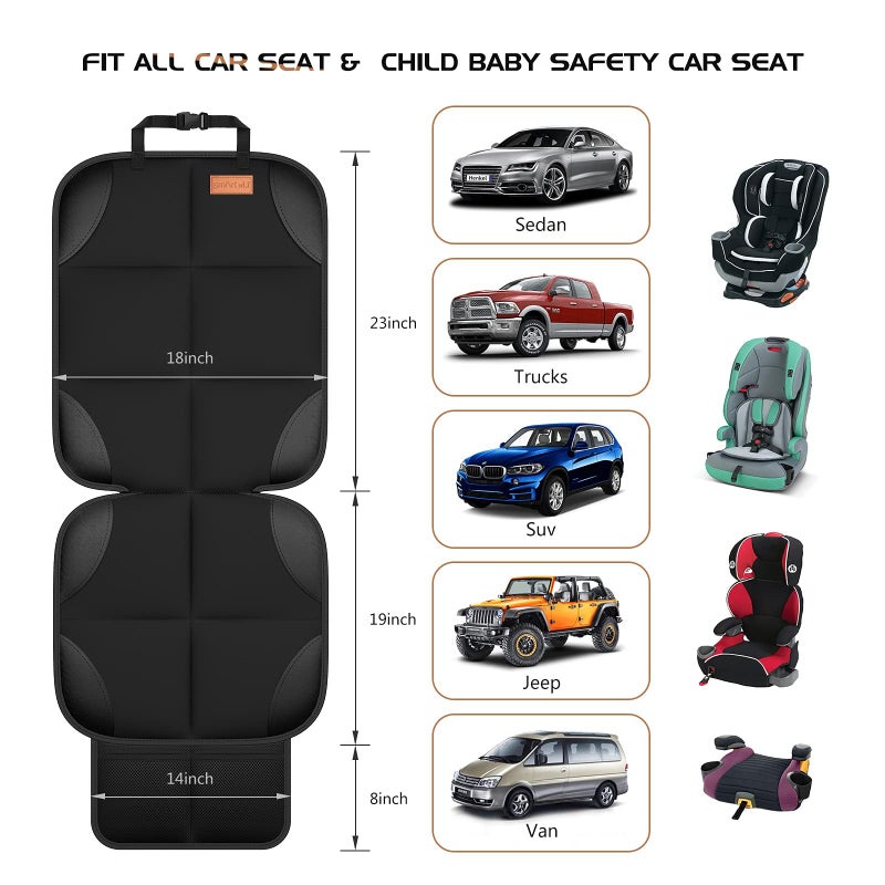 smartelf Car Seat Protector, Large Auto Protector for Child Seats with Thickest Padding and Non-Slip Backing Mesh Pockets for SUV, Sedan, Truck, Leather and Fabric - Black - Image 3